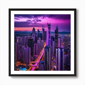 Purple City Skyline 1 Art Print
