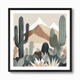 Firefly Modern Abstract Beautiful Lush Cactus And Succulent Garden In Neutral Muted Colors Of Tan, G (5) Art Print