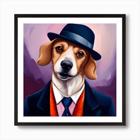 Beagle In a Suit with a Blue Hat Art Print