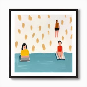 At The Pool, Tiny People Illustration 2 Art Print