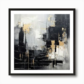 Abstract Painting, Create An Abstract Composition With Bold Black Brushstrokes On A Light Grey Canvas Emphasizing 2 Art Print