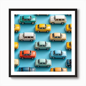 Toy Cars On Blue Background Art Print