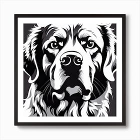Golden Retriever, Black and white illustration, Dog drawing, Dog art, Animal illustration, Pet portrait, Realistic dog art Art Print