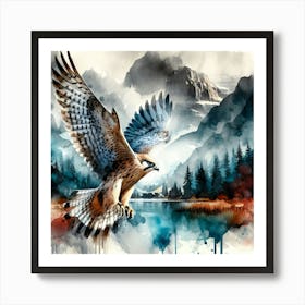 Falcon over lake Painting - Wild Bird Artwork 113 Art Print