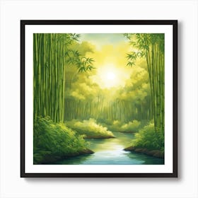 A Stream In A Bamboo Forest At Sun Rise Square Composition 251 Art Print