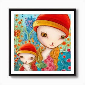 Adorable Garden Kittens In Hats Art Print