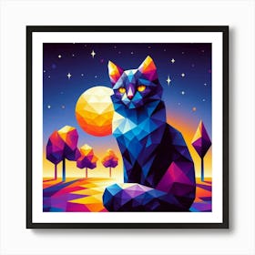 Doodle Low Poly Cat Art Print