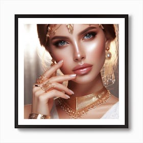 Beautiful Woman In Gold Jewelry 1 Art Print