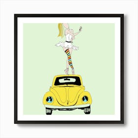 Yellow Vw Beetle ballerina Art Print