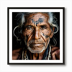 Wisdom In The Eyes Here We See An Aged Indigenous Man With A Serene Expression And Traditional Face Paint Art Print