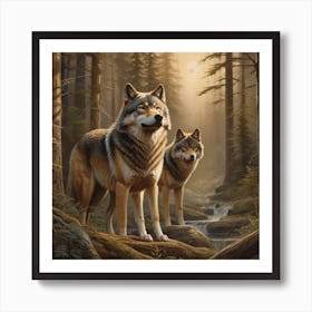 Two Wolves In The Woods Art Print