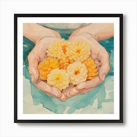 Flowers In Hands Art Print