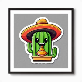 Mexico Cactus With Mexican Hat Inside Taco Sticker 2d Cute Fantasy Dreamy Vector Illustration (9) Art Print