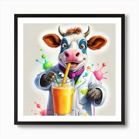 Cow Drinking Juice 1 Art Print