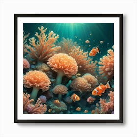 Coral Reef With Clown Fishes Art Print