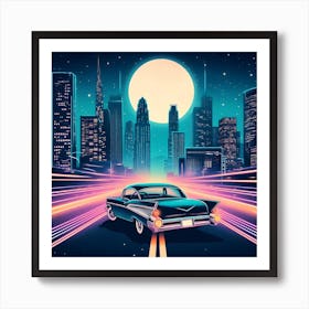 Retro Car In The City Art Print