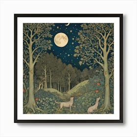 William Morris Print Night Forest Moon Poster Vintage 1 1 Art Print