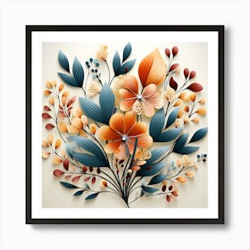 Autumn Leaf & Floral 3D Wall Art | Handmade Paper Botanical Sculpture | Nature-Inspired Decor for Home Art Print