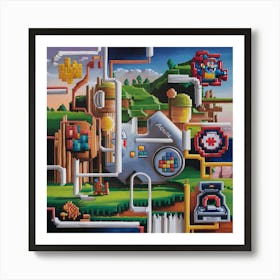 Pixel Retro Game And Abstract Art Print Art Print