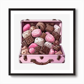 Chocolates In A Pink Suitcase Art Print