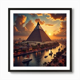 Egyptian Pyramid At Sunset 1 Art Print