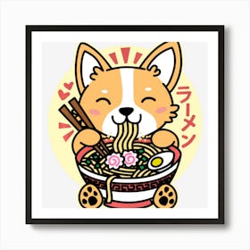 Kawaii Ramen Cute Anime Dog Corgi Japanese Noodles Art Print