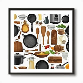 Seamless Pattern Of Cooking Utensils Art Print