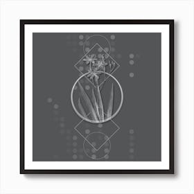 Vintage Blackberry Lily Botanical with Line Motif and Dot Pattern in Ghost Gray n.0263 Art Print