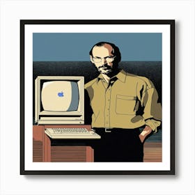 Apple Steve Jobs holding a macintosh computer Art Print
