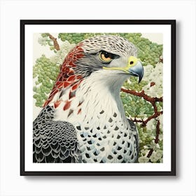 Ohara Koson Inspired Bird Painting Red Tailed Hawk 1 Square Art Print