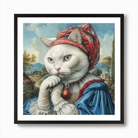 Cat In Red Dress 1 Art Print