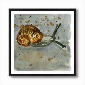 Golden Brown And Gray Snail Watercolor Painting Art Print