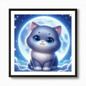 Cute Cat In The Moonlight 1 Art Print