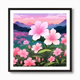 Pink Lilies In The Mountains Art Print