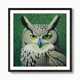 Ohara Koson Inspired Bird Painting Great Horned Owl 4 Square Art Print