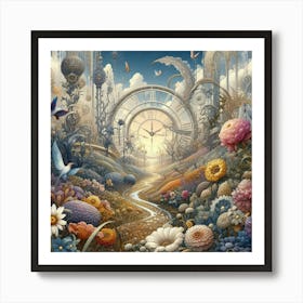 Clock In The Garden Art Print