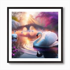 Swans In The Pond Art Print