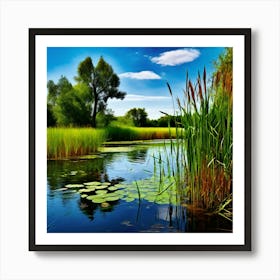 Grass Plant Vegetation Water Reed Calm Cane Season Scene Green Tranquil Background Natur (5) Art Print