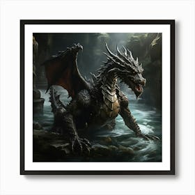 Dragon In The Water Art Painting 2 Art Print