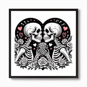 Skeletons In Love Art Print