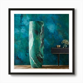 An Old Antique Vase Crafted From Green Marble Standing Majestically Against A Cool Backdrop Showc (4) Art Print