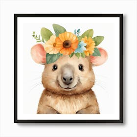 Floral Baby Wombat Nursery Illustration (1) Art Print