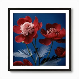 Flowers Pivoine Bleu Et Rouge Photography In Style Art Print
