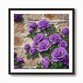 Purple Climbing Roses On Stone Wall Art Print