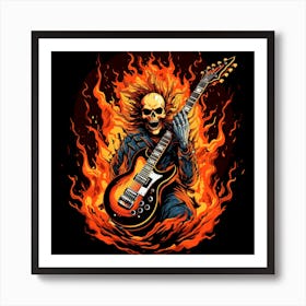 Skeleton In Flames Art Print