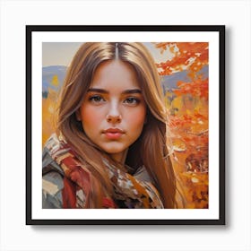 Photo Beautiful Girl Looking At Camera In Autumn 2 Art Print