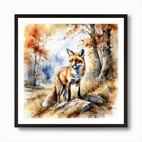 Fox Standing Amidst Autumn Withered Grass Art Print