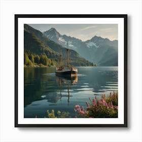 Sailing Boat In Fjord Art Print