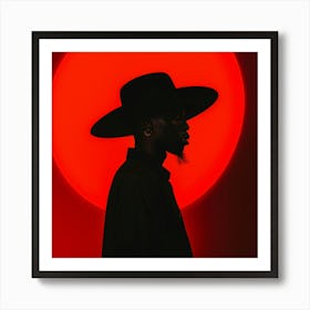 Silhouette Of A Man In A Hat Art Print