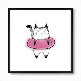 Cat On A Pool Float Art Print